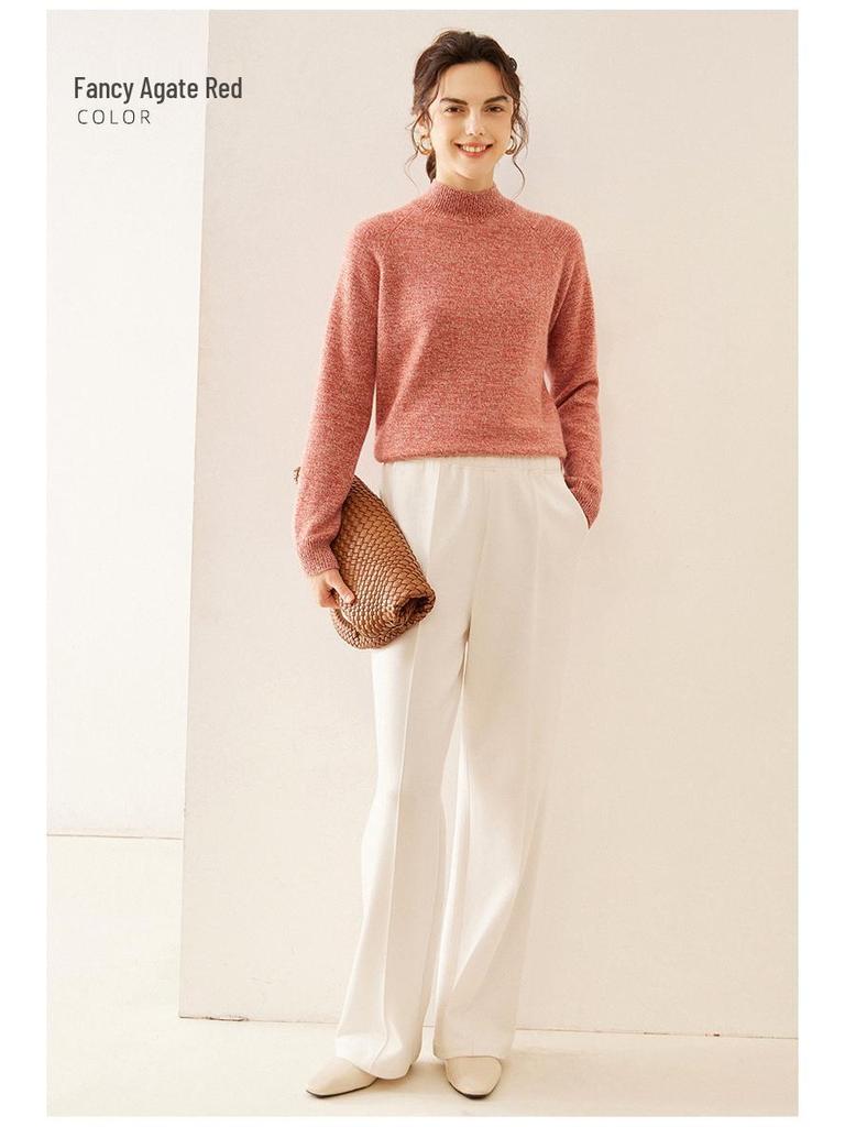 Damski kaszmirowy sweter z półwysokim dekoltem, luźny - Kolekcja Jesień/Zima