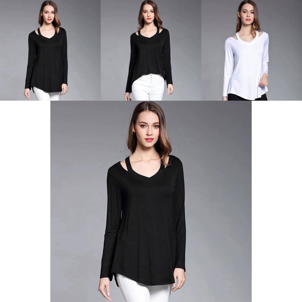 Simple Solid Color Off Shoulder Design Women Long Sleeved Top For Fall Comfort