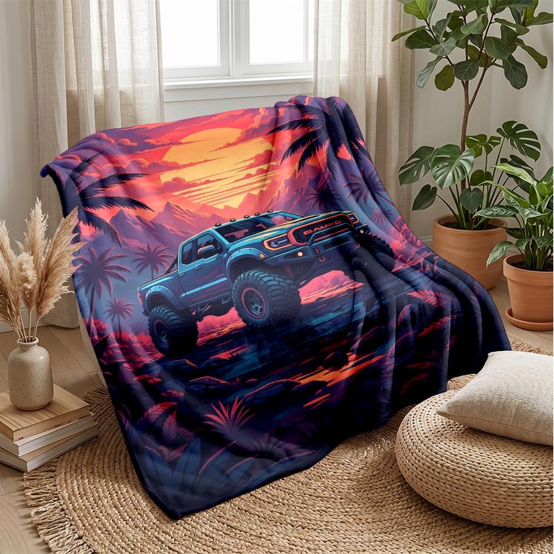 Raging Monster Trucks Theme Blanket Lightweight Warm Flannel Blanket Decorative Throw Blanket for Home Decoration
