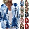 Women's Christmas Print Long Sleeve Knit Cardigan with Button Front