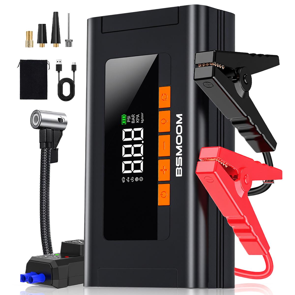 8500A/9000A Peak Current, 150 PSI Multi-Functional Portable Car Battery Starter, Compressor, and Air Injector/Portable Compressor with LED Display 8000A