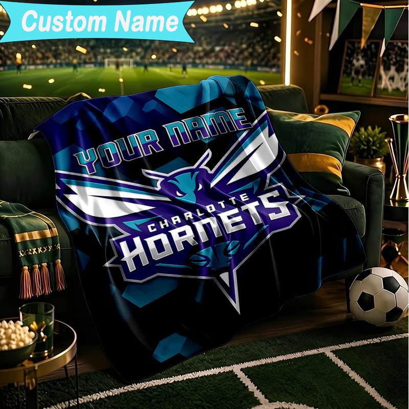 1PC Custom Name Blanket Charlotte-Hornets Logo Flannel blankets Patterns Throw Blanket All-Season Soft Gift for Couch, Bed, Camping, Birthday gifts