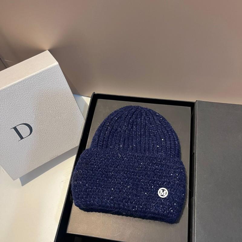 Winter Sequin Rabbit Knit Hat Fashion Simple M Letter Warm Beanie Women