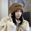 Hat women's autumn and winter new stickers stacking hat big head circumference wool hat versatile face small warm knitted hat cold hat