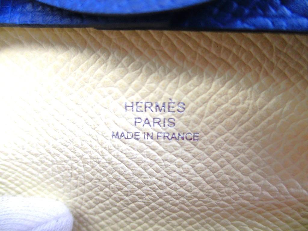 Authentic HERMES Blue Brighton Veau Epson Leather Coin Purse Bastia #b267 Open box