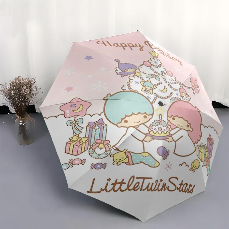 1 pièce Coffret Cadeau Festif Little Twin Stars avec Parapluie à Ouverture Automatique - Design Pliant Portable, Parapluie d'Extérieur à 8 Baleines en Fer pour Fans, Voyageur