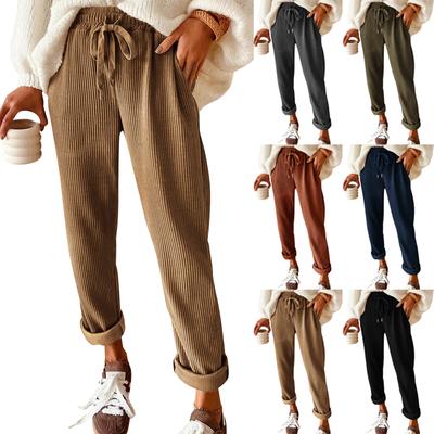 Women's Fashionable Solid Color Elastic Waist Pocket Drawstring Straight Leg Casual Pants