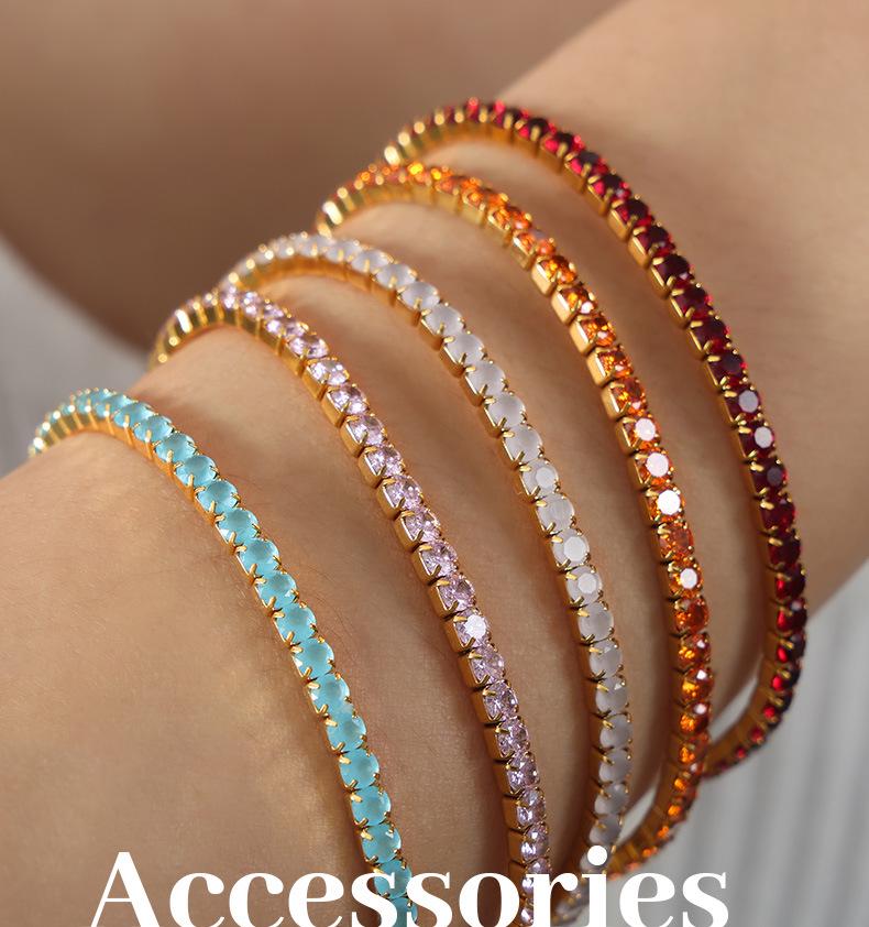 Colorful Elastic Zircon Bracelet: 18K Gold-Plated Titanium Steel, Versatile & Elegant for Women