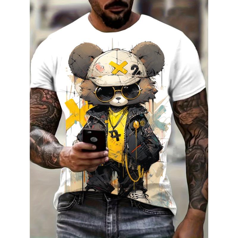Men's casual fashion T-shirt 3D printing anime bear pattern printed T-shirt for summer daily outdoor street cool wear