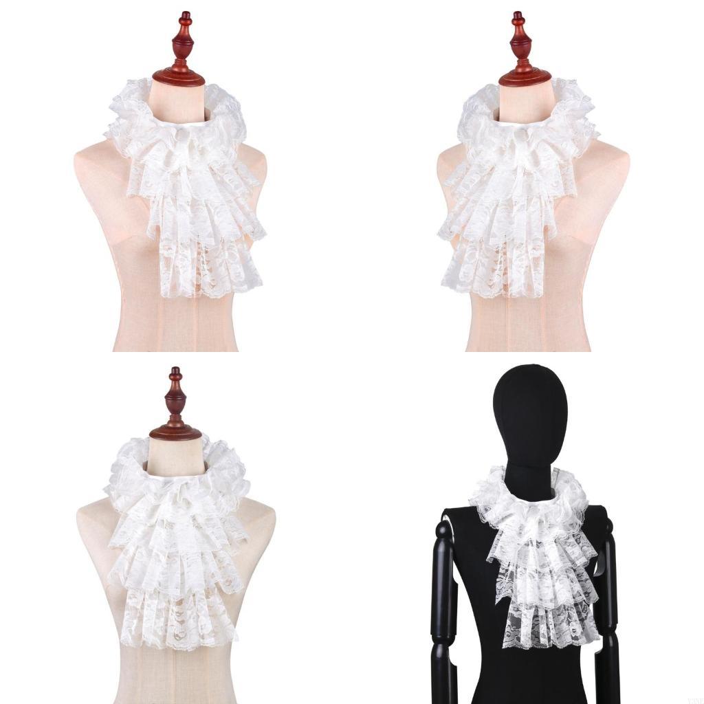 Y3NE Kruset blondejabotkrage med flere lag for maskeradefest, sceneopptredener, viktoriansk stil, kostymekrage