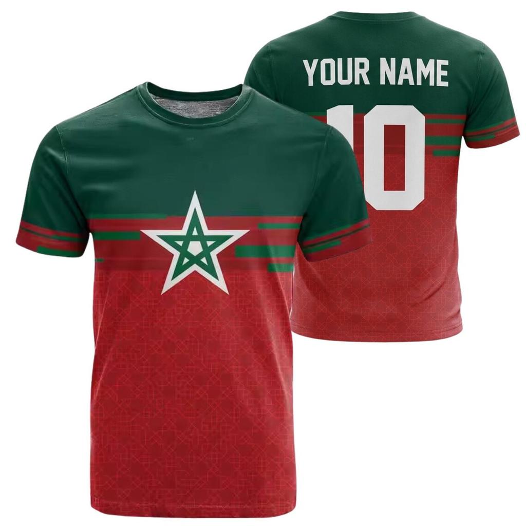 New Red Green Gradient Morocco 2026 Soccer Jersey Custom Your Name Number V Neck Short Sleeve T Shirt Training Daily Sports Tees
