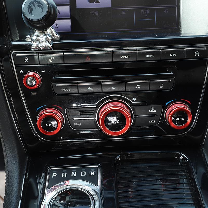 4pcs Aluminum Alloy Red/Silver For Jaguar XJ 2010-2019 Car Air Conditioner Switch Knob Volume Button Cover Trim Ring Accessories