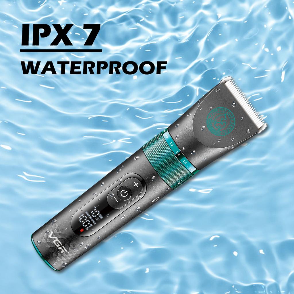 New VGR Professional Dog Shaver Electric Pet Hair Trimmer Household Metal Pet Hair Trimmer LED Digital Cat and Dog Hair Trimme IPX7 Waterproof V-209