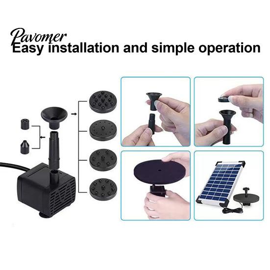Solar Powered Fountain Kit Pump for Bird Bath, with Multiple Submersible Fish Pond Nozzles, 5.12" Floating Water Garden Pool Tank Terrace