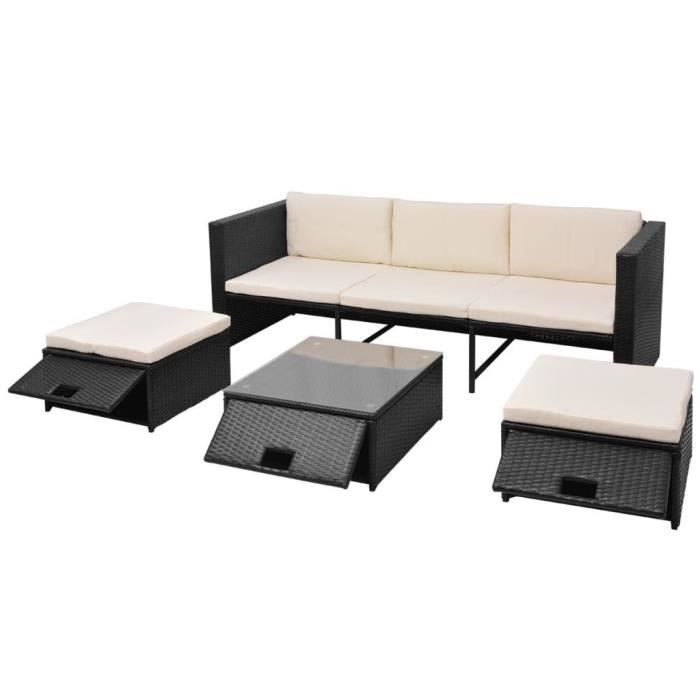 VidaXL Salon de jardin 4 pcs avec coussins Résine tressée Noir