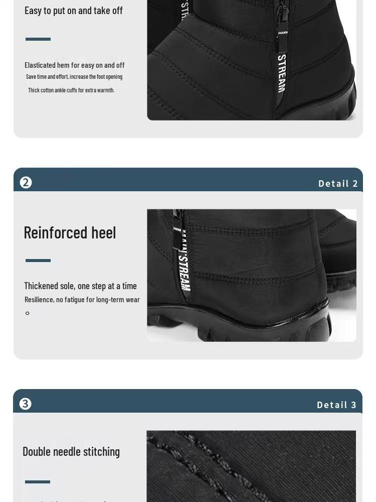 Men's Winter High-Top Snow Boots: PU Outsole, Thick Warm Cotton, Double Zipper, Waterproof, for Middle-Aged and Elderly