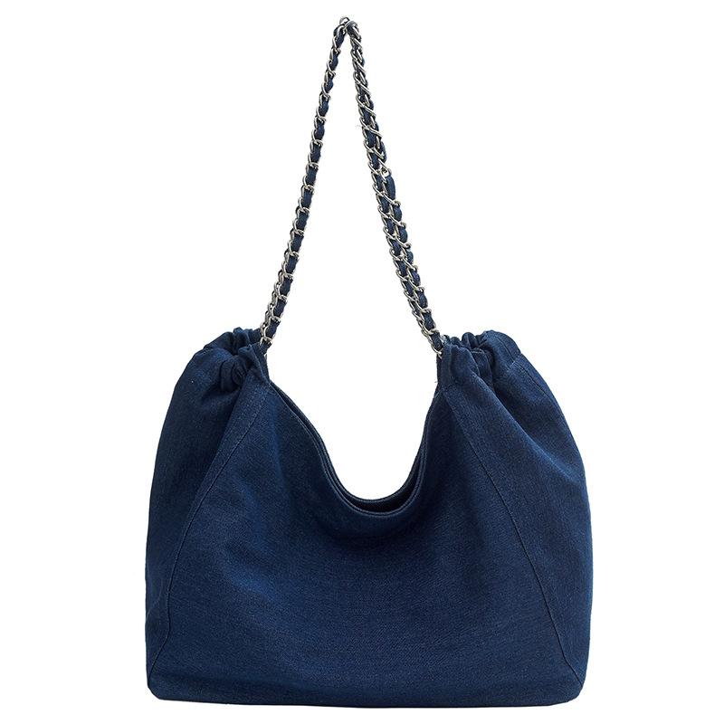 Large capacity denim bag women's lightweight new college student class shoulder bag chain tote bag