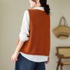 Johnature Women Vintage Sweaters Vests V-Neck Sleeveless Patchwork Pockets Coats Knitted Cotton Clothes Fall Sweaters