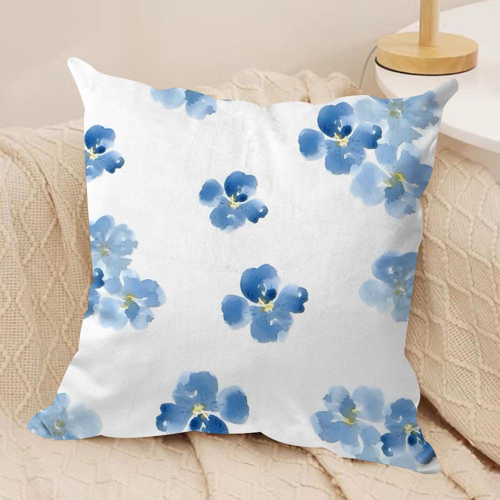 Elegant Blue Floral Cushion Cover Soft Plush Fabric DoubleSided Printed Sofa Cushion Cover for All Seasons Home Decor Gift