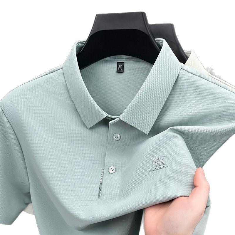 Ice Silk Seamless Short-Sleeved Polo Shirt Men'S Business Casual Breathable Lapel T-Shirt Top
