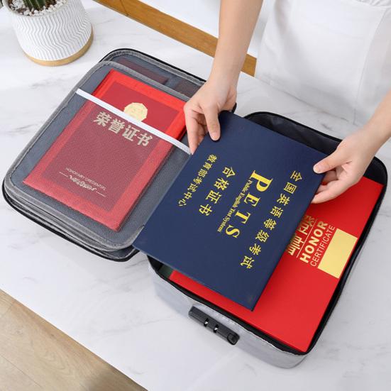 Fireproof Document Bag with Password Lock 3-Layer File Storage Case Water-Resistant Zipper Portable Travel Home Laptop Crchives Certificates