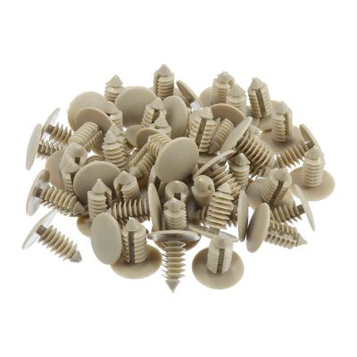 Trim Panel Retainer, Rivet, Bumper, Door Fastener, Push Clip, Automotive, Beige, 0.3 Inch (8 Mm) Hole Diameter, 50 Pieces