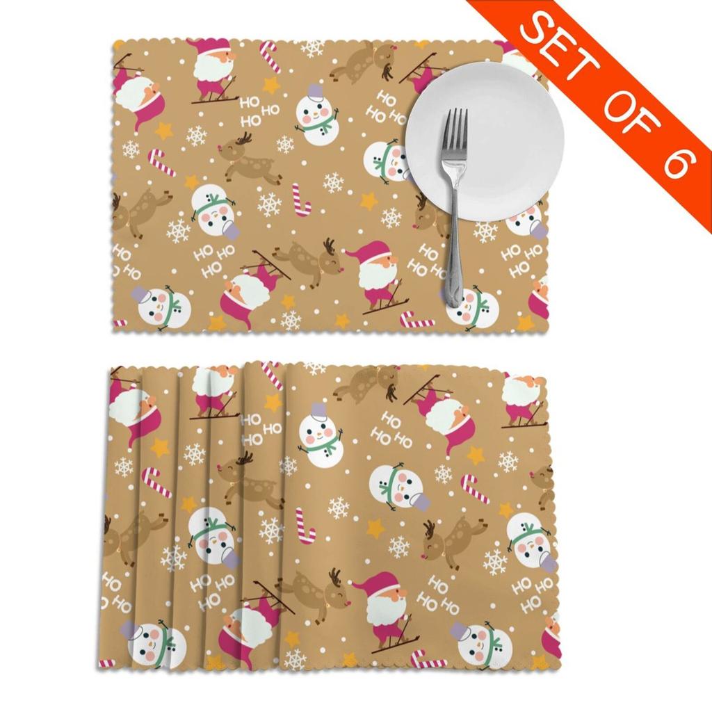 Christmas Placemats Table Mats Snowflake Santa Claus Coaster Pad Cup Dining Kitchen Placemat Non-Slip Home Decorations