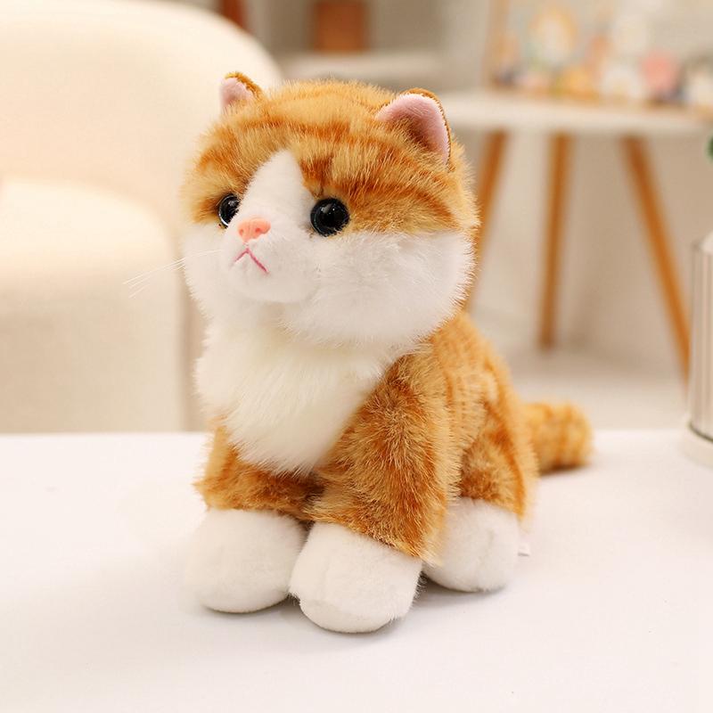Cute Simulated Sitting Cat Pendant Doll Plush Toy Stuffed Soft Animal White Black Kitten Keychain Doll Birthday Gift