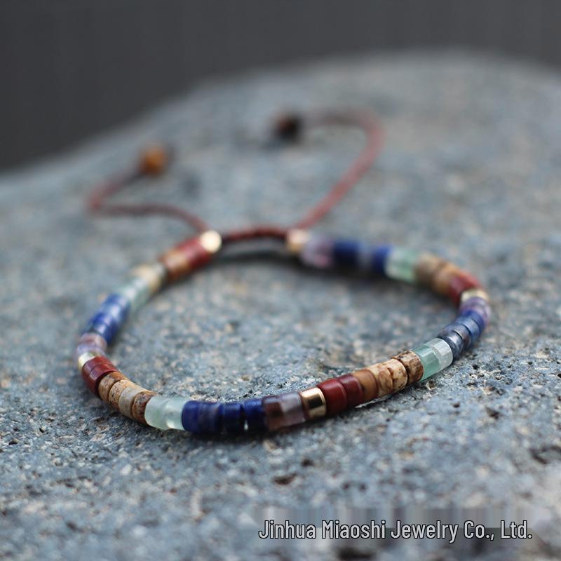 Bohemian Tiger Eye Beaded Bracelet with Colorful Stones, Adjustable Woven Design