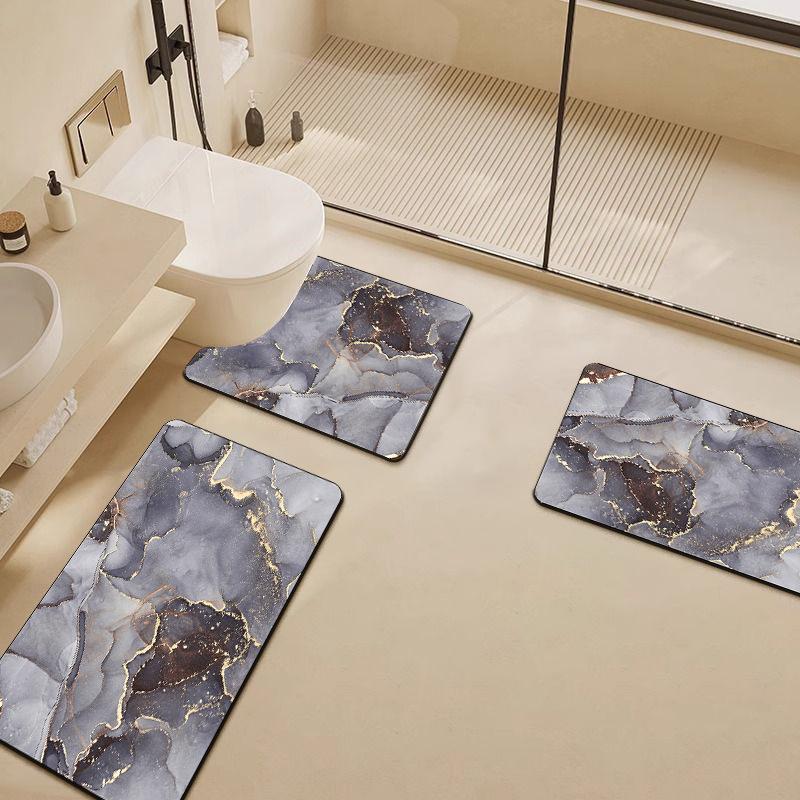 Stone Textured Printed Toilet Cushion Diatom Mud Bathroom Floor Mat Quick Drying Anti Slip Shower Pad Modern Home Decoration Bathroom Accessories