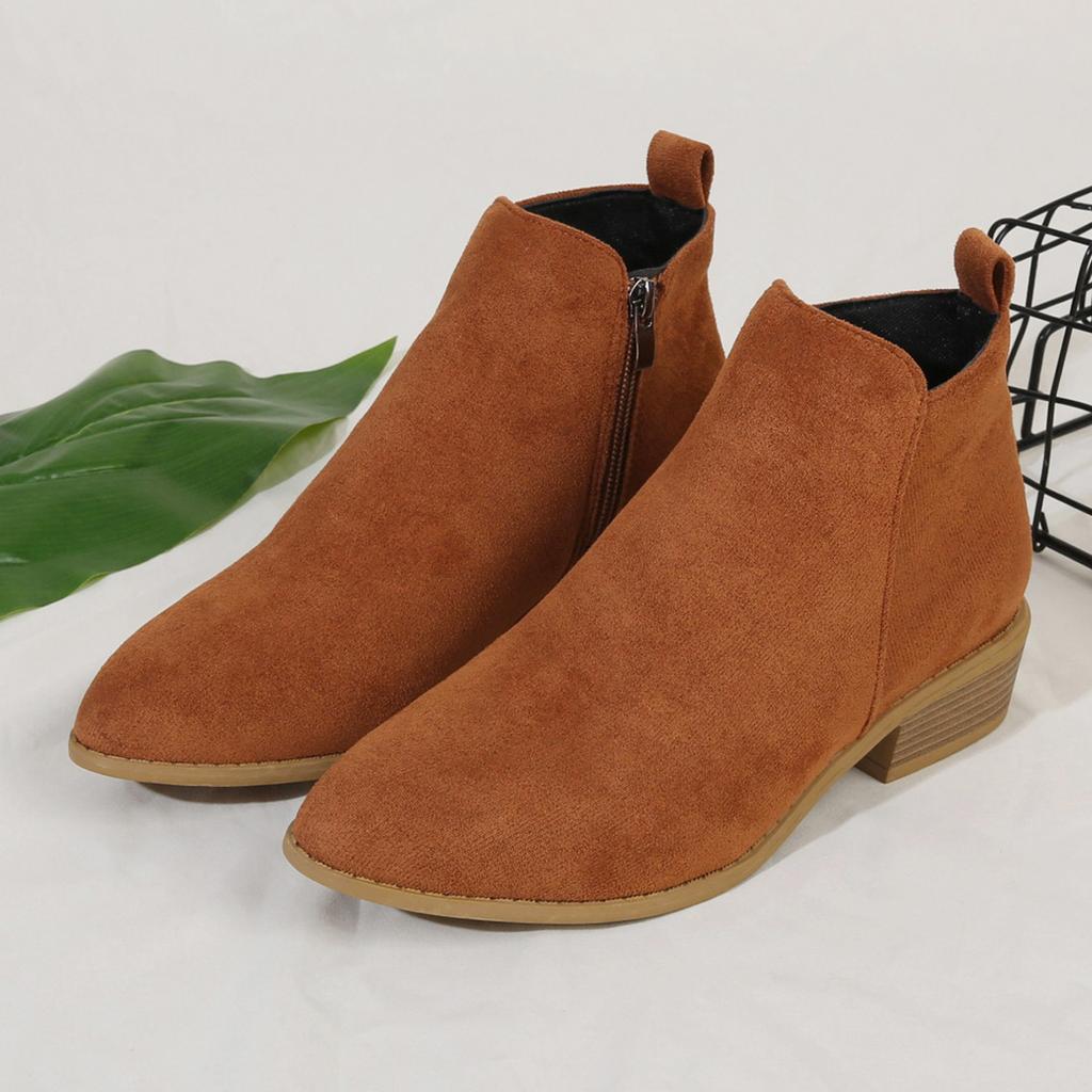 Foreign Trade Large Size Short Boots Women's 2025 Autumn New Pointed Thick Heel Side Zipper and Bare Boots European and American Fashion Women's S