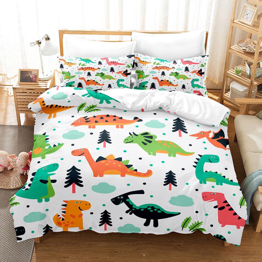 Serie Dinosauri Cartone Animato Copripiumino/Trapunta/Piumino Singolo/Matrimoniale/Queen Set Biancheria da Letto