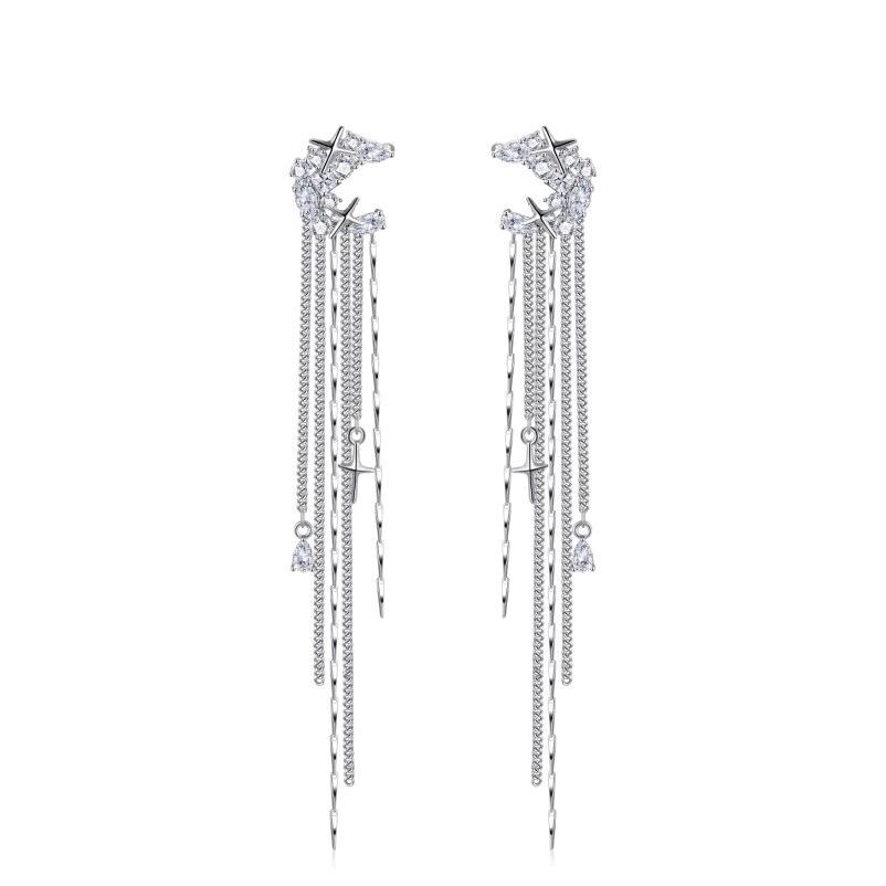 

BELLA BOX Луна, заходящая, Млечный Путь, Метеоритный дождь, роскошные кисточки, серьги-клипсы, женственные, длинные серьги, прохладный ветер, маленькая толпа, серьги без ушей белый