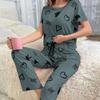 Women's Heart Print Short Sleeve Top & Long Pants Pajamas Set 2026 - Casual Home Wear