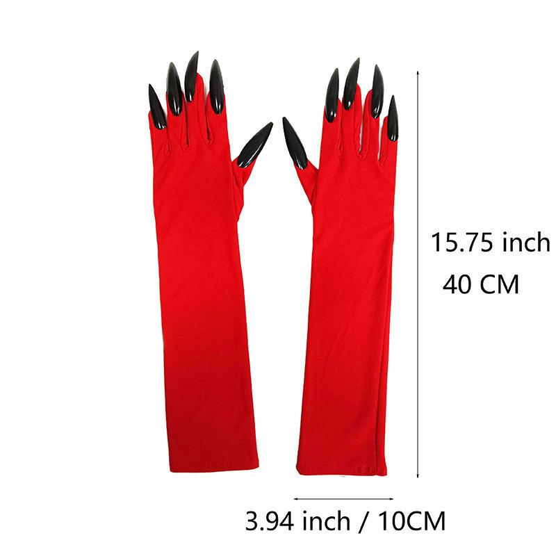 Halloween 40cm Guanti Artigli Spaventosi Unghie Lunghe Accessorio Costume Cosplay 1 Paio Strega Vampiro Demone Mani Elastiche Artiglio Rosso Nero