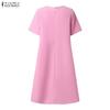 ZANZEA Damen Casual Rundhals Einfarbig Sommer Kurzarmkleid