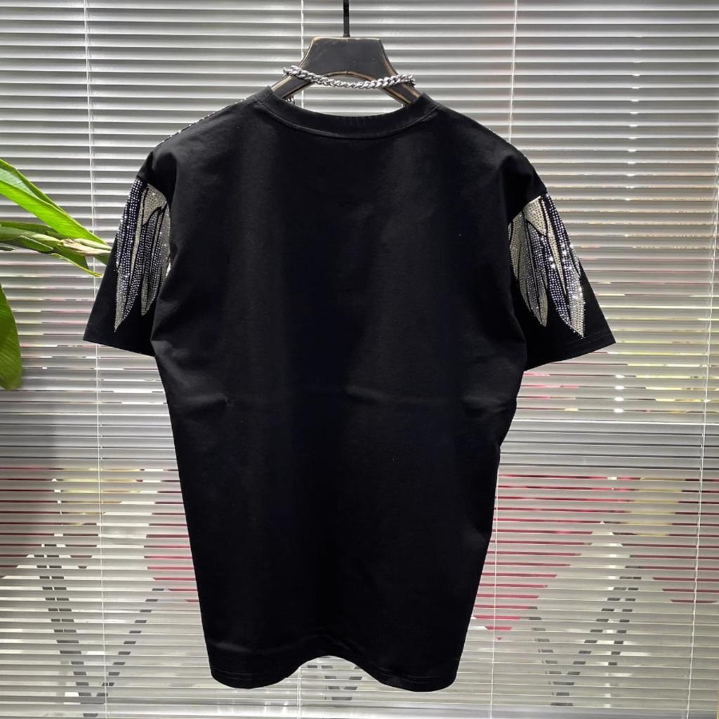 Extra-large Size Diamond-studded Wings Couple-style Short-sleeved Shirt, Loose-fitting and Slimming for Men's T-shirt