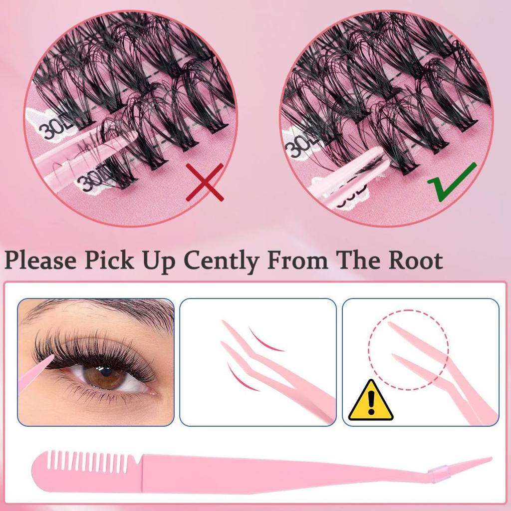 Sada na prodlužování řas 640 ks Trsy umělých řas 30D+40D+50D, DIY sada jednotlivých řas 8-18 mm s nástroji na řasy