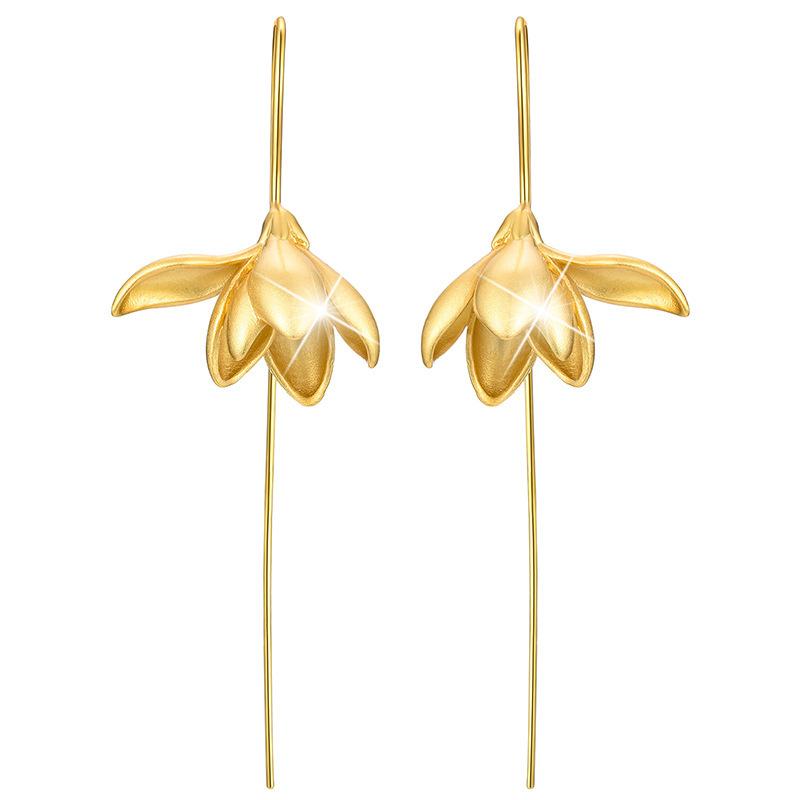 Bohemian Vegetal Magnolia Blossom Gold-plated Silver-plated Literary Fresh Long Female Earrings