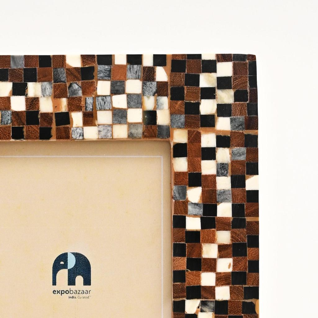 Checkered Pattern Photo Frame – Small 4x6 Handcrafted Bone Inlay Frame