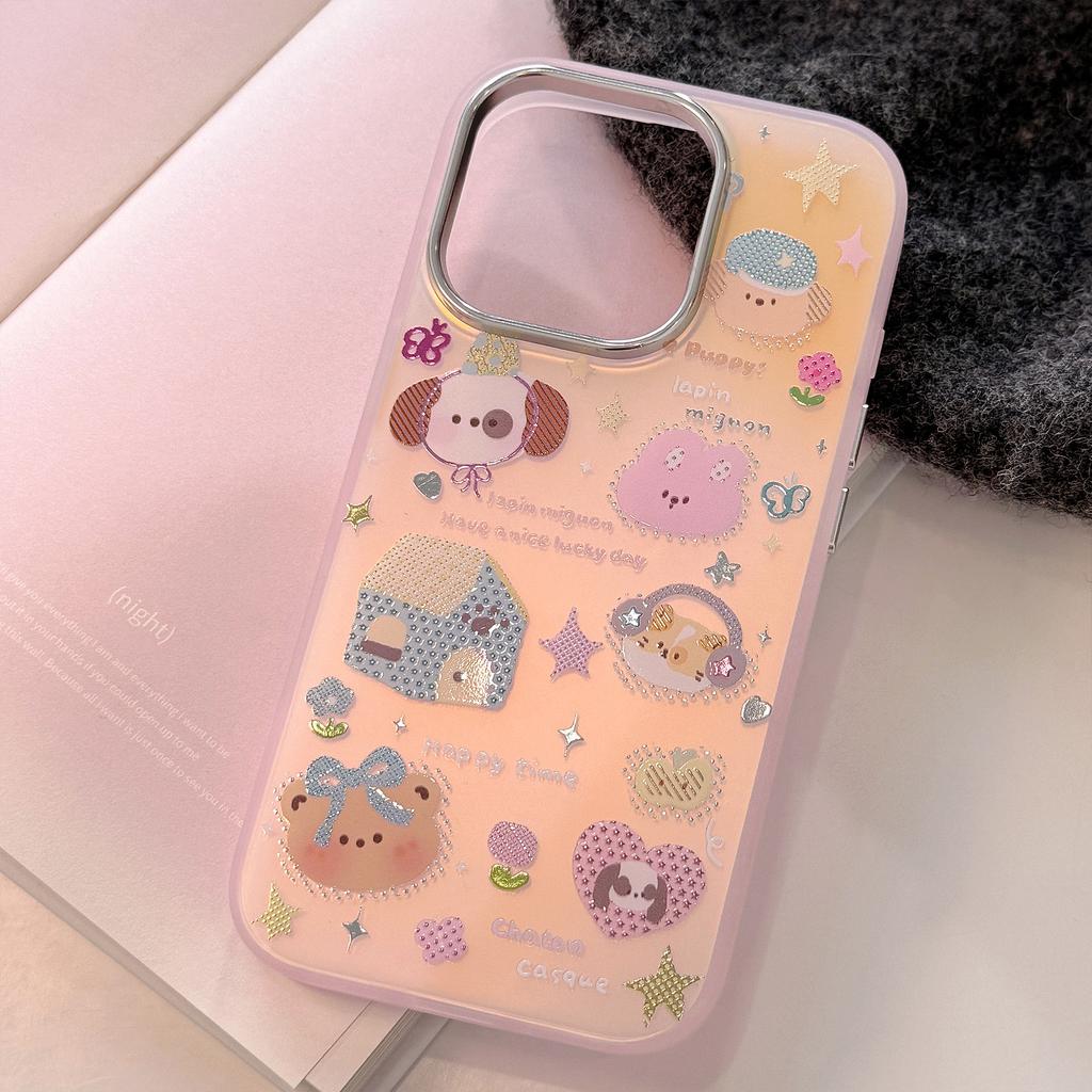 Suitable for gilding iphone15Phone case17Promax Laser pink cartoon16Anti-Fall14Korean Style13Hard case