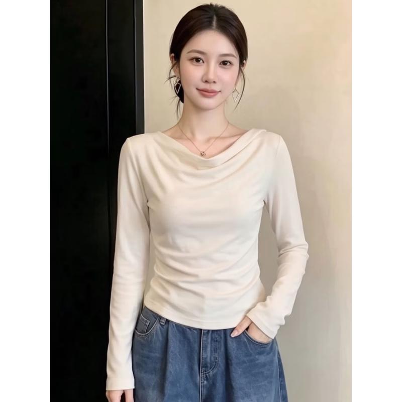 Basic House Women's Cowl Neck Slim-Fit Long Sleeve T-Shirt