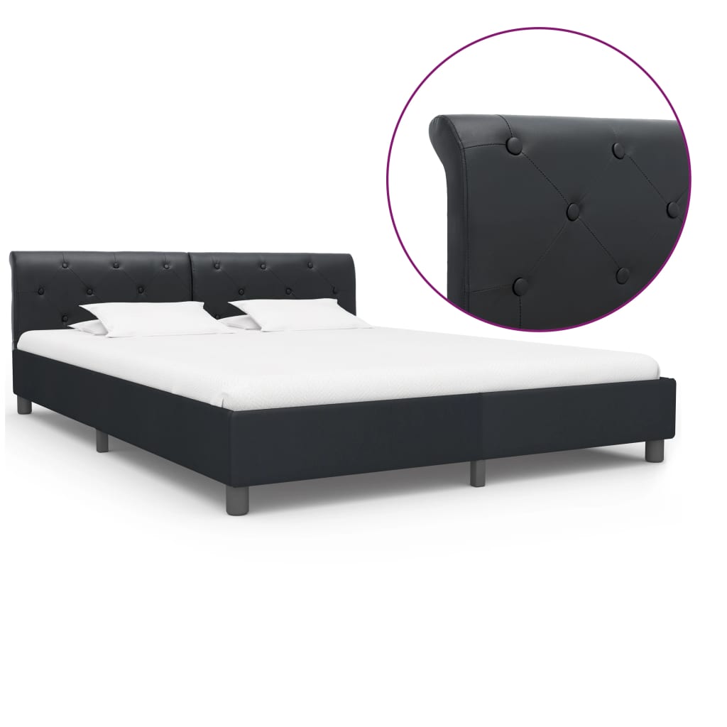 Bed Frame Black Faux Leather 160 * 200 cm