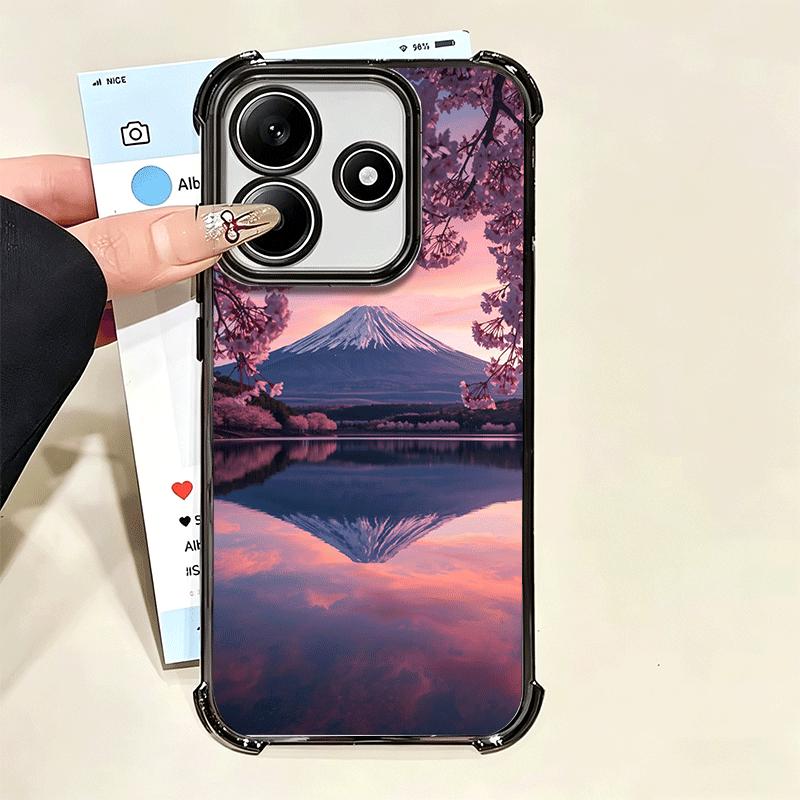 Japanese Pink Cherry Mount Fuji Soft Phone Case For Xiaomi Poco X7 X8 Pro Max X6 X5 X3 F8 Ultra F7 M8 M7 M5S Redmi 15C 15A 15 14