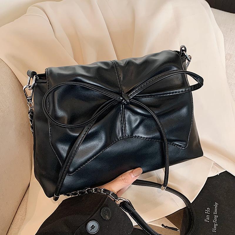 Trendy New High-end Texture Ballet Style Bow Pleated Underarm Bag Versatile Casual Chain Messenger Bag Women