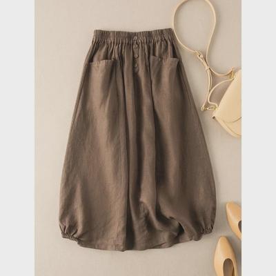 Gonna Midi A-Line Retro da Donna Taglie Forti in Lino Imitazione - Stile Snellente a Vita Alta