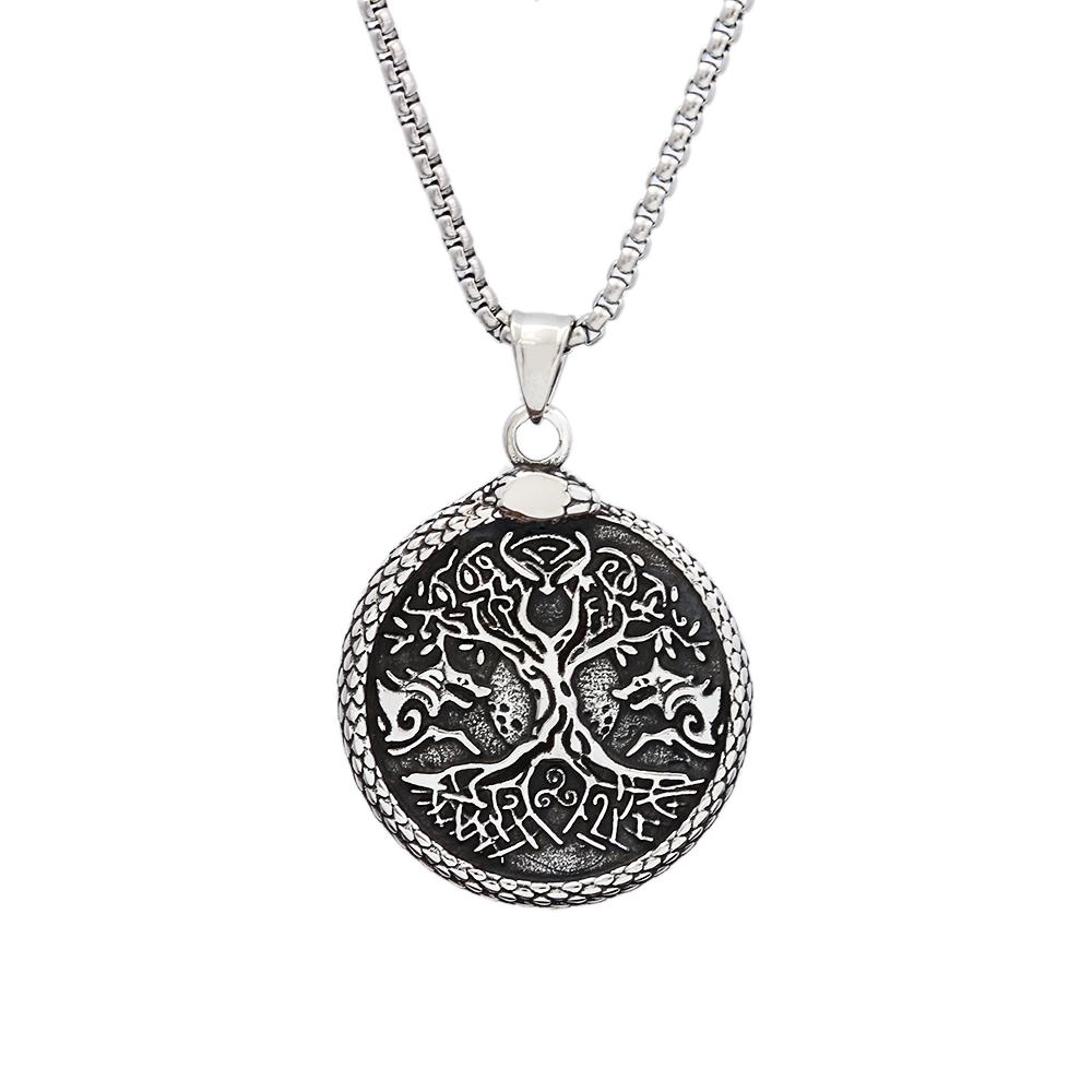 Vintage Einzigartiger Wikinger Lebensbaum Anhänger Punk Rock Edelstahl Pentagramm Halskette für Männer Frauen Schmuck