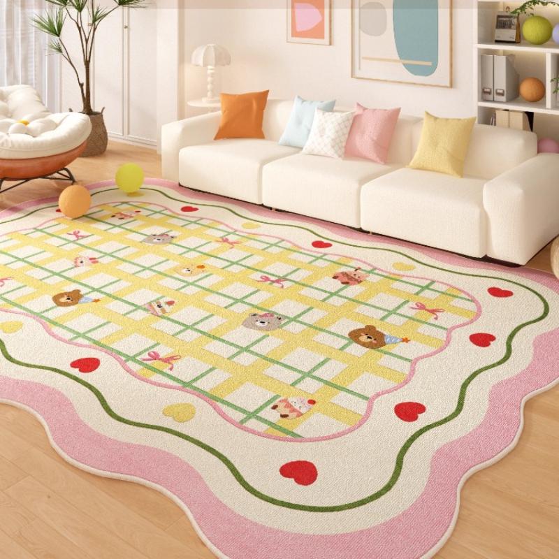Dopamine Colorful Bedroom Decor Carpet Cartoon Style Carpets for Living Room Fluffy Soft Plaid Rug Home Thicken Pink Stripe Mat