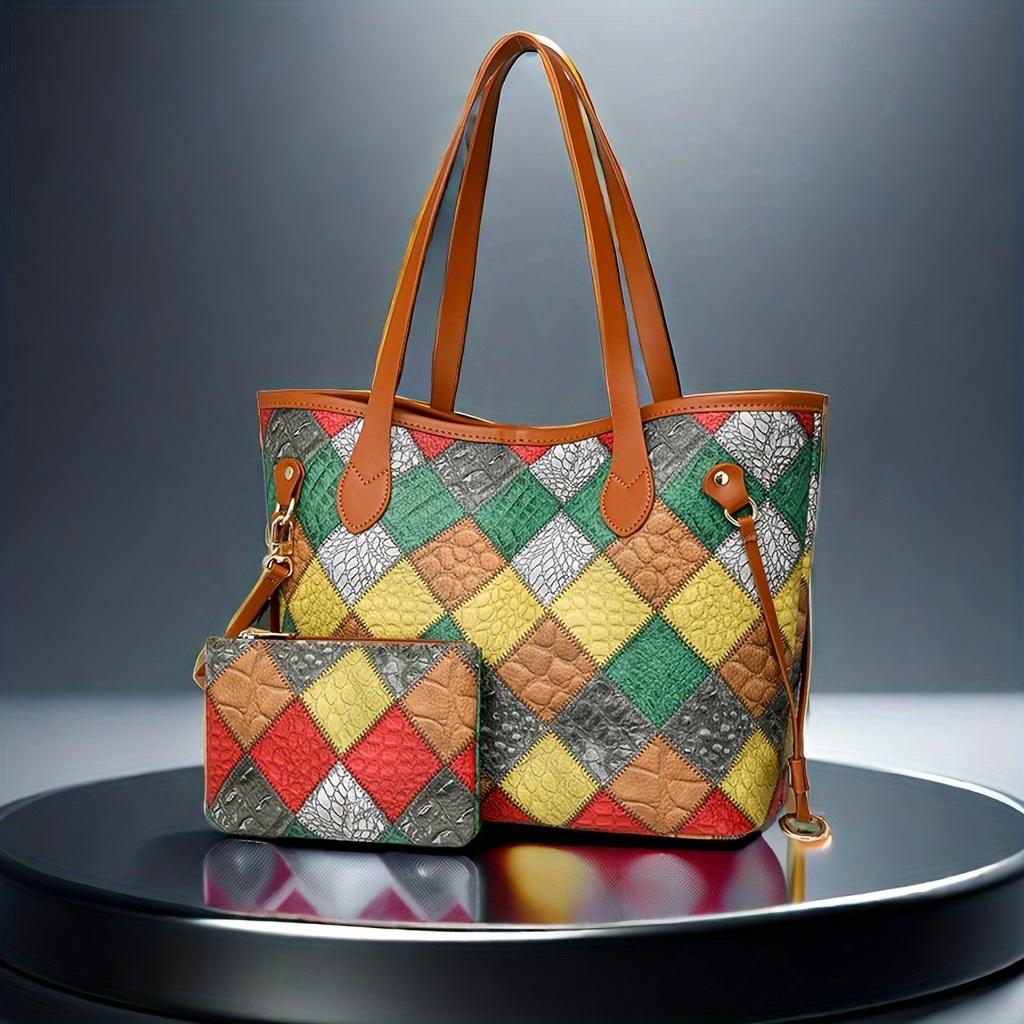 Stylish Tote Bag With Plaid Pattern Fashion Shoulder Bag Ladies Handbag 2024 Winter Easy Matching Clutch Bag With Wristlet