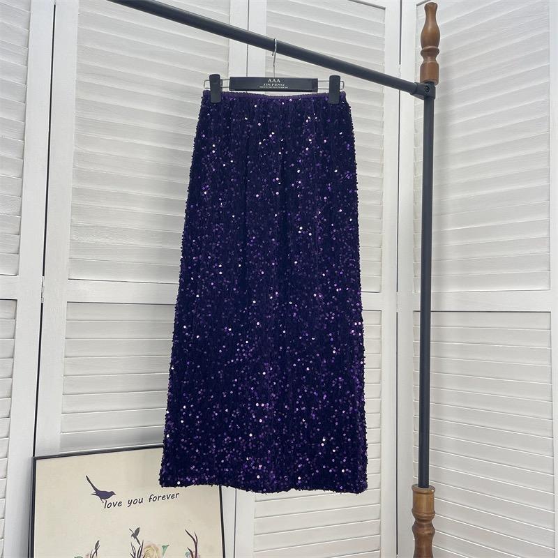 

Высококачественная нишевая юбка с высокой талией и блестками, женская осенняя сумка средней длины во французском стиле ретро, ​​платье на бедрах One Size фиолетовый